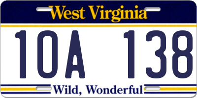 WV license plate 1OA138