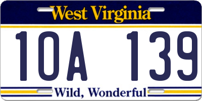 WV license plate 1OA139