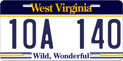 WV license plate 1OA140