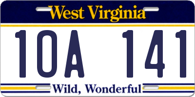 WV license plate 1OA141