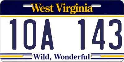 WV license plate 1OA143