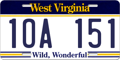 WV license plate 1OA151