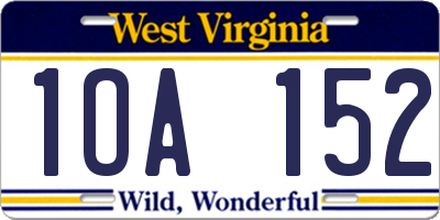 WV license plate 1OA152