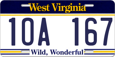 WV license plate 1OA167