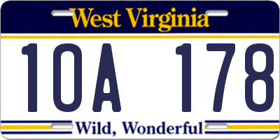 WV license plate 1OA178