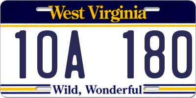 WV license plate 1OA180