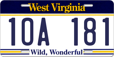 WV license plate 1OA181