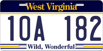 WV license plate 1OA182