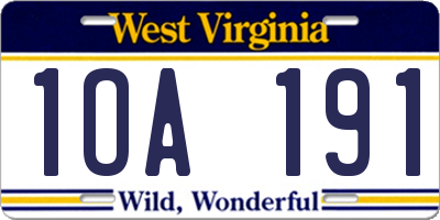 WV license plate 1OA191