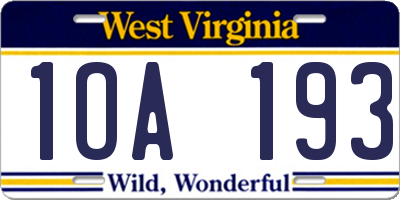 WV license plate 1OA193