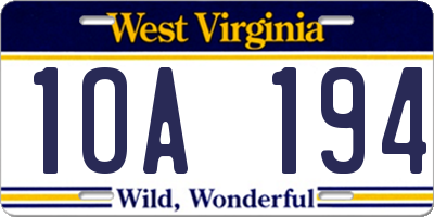 WV license plate 1OA194