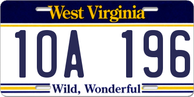 WV license plate 1OA196