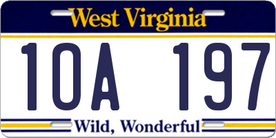 WV license plate 1OA197