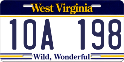 WV license plate 1OA198