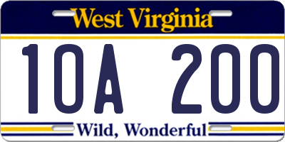 WV license plate 1OA200