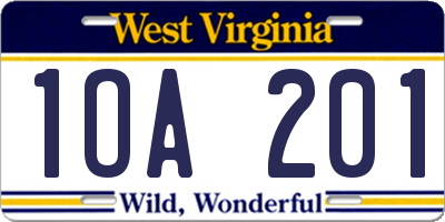 WV license plate 1OA201