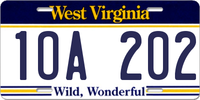 WV license plate 1OA202