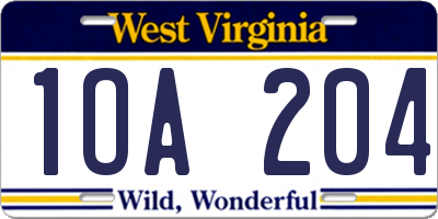 WV license plate 1OA204