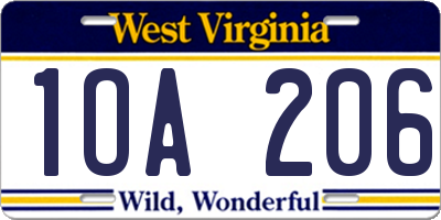 WV license plate 1OA206