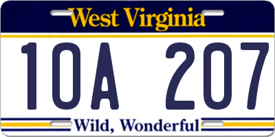 WV license plate 1OA207