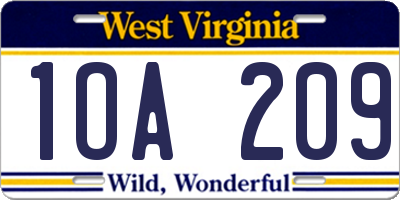 WV license plate 1OA209