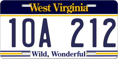 WV license plate 1OA212