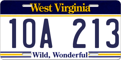 WV license plate 1OA213