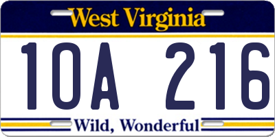 WV license plate 1OA216