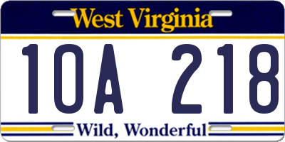 WV license plate 1OA218