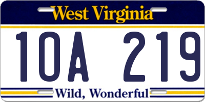 WV license plate 1OA219