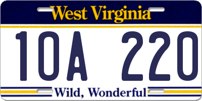 WV license plate 1OA220