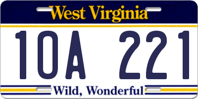 WV license plate 1OA221