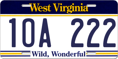 WV license plate 1OA222