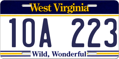 WV license plate 1OA223