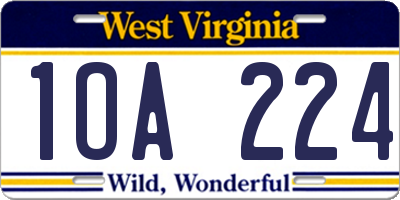 WV license plate 1OA224