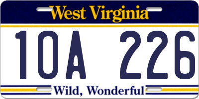 WV license plate 1OA226