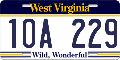 WV license plate 1OA229