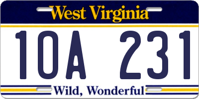 WV license plate 1OA231