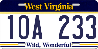 WV license plate 1OA233