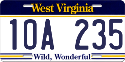 WV license plate 1OA235