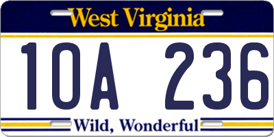 WV license plate 1OA236