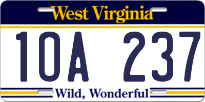 WV license plate 1OA237