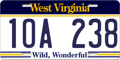 WV license plate 1OA238
