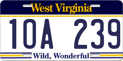 WV license plate 1OA239
