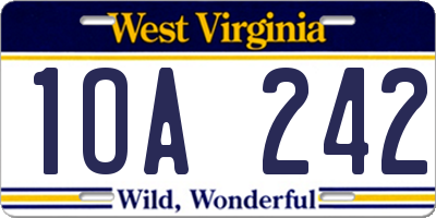 WV license plate 1OA242