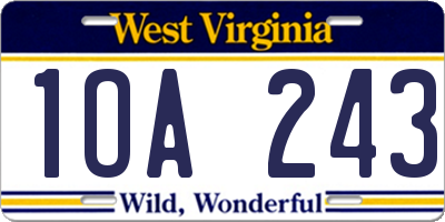 WV license plate 1OA243