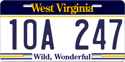 WV license plate 1OA247