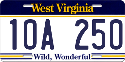 WV license plate 1OA250