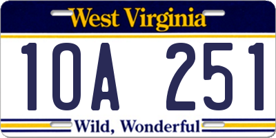 WV license plate 1OA251