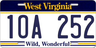 WV license plate 1OA252